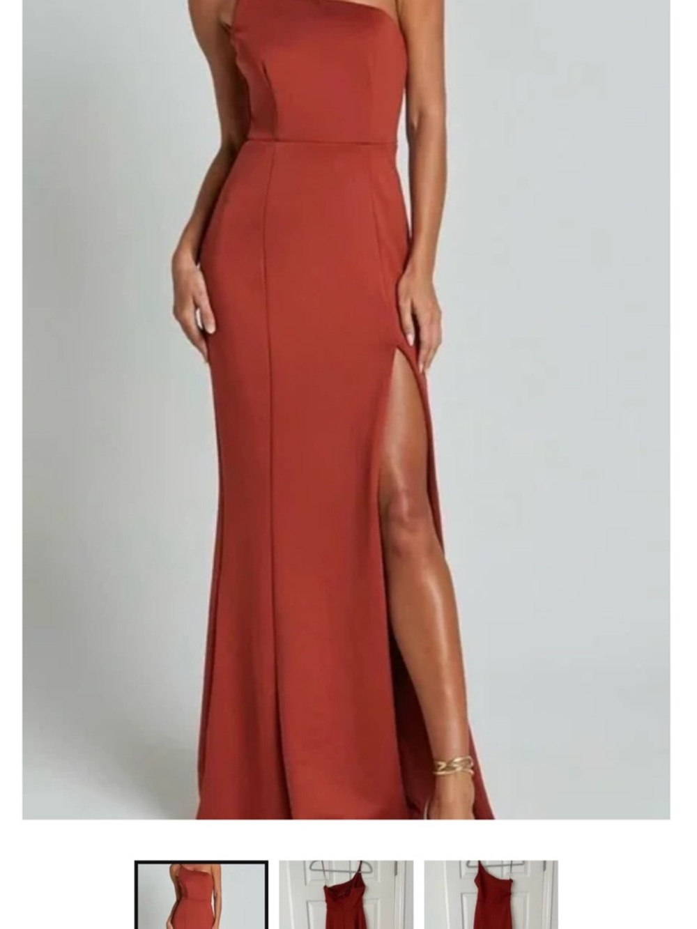 Showpo One-Shoulder High-Slit Maxi Skirt - Rust